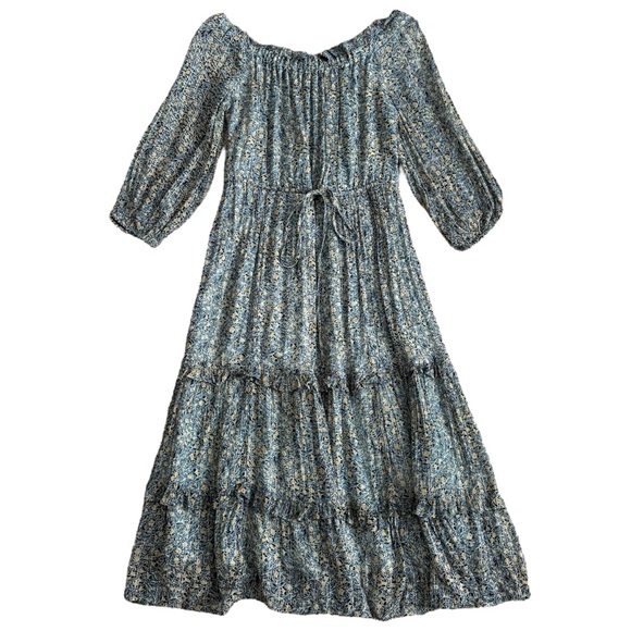 Anthropologie Kira Off-The-Shoulder Peasant Boho Dress Blue Size 4 NWOT - Picture 4 of 14